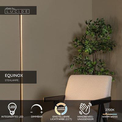 Lucide EQUINOX - Stehlampe - LED Dim. - CCT - 1x26W 2700K/4000K - Hand-Bewegungssensor - Kaffee | Vibes
